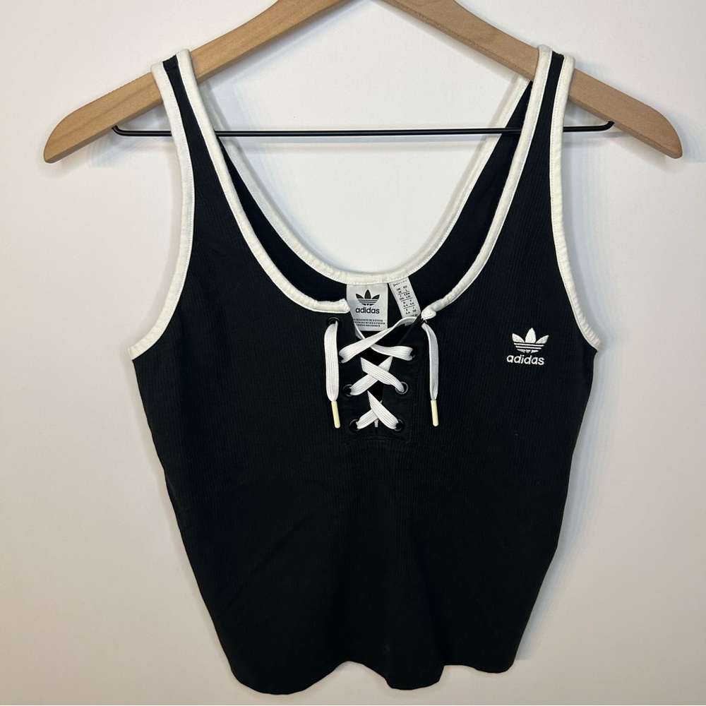 Adidas Originals Laced Up Tank Top in Black and White, Size Large - Picture 5 of 8